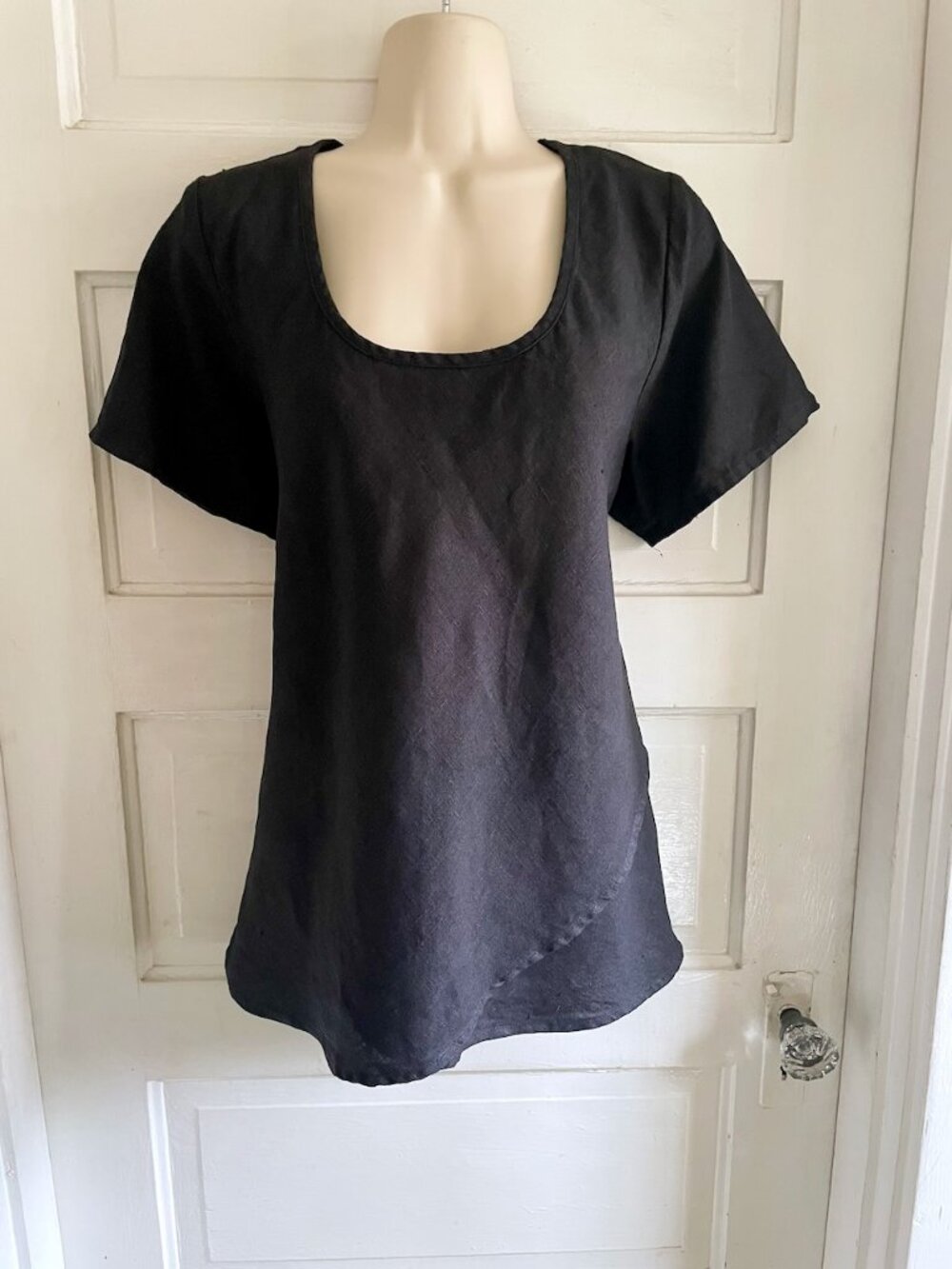 FLAX Black 100% Linen Layered Front Lagenlook Top M